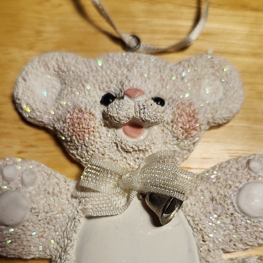 Adorable White Bear Ornament with Ribbon & Bell - Picture 3 of 6